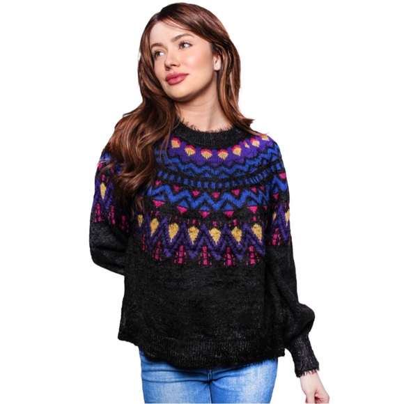 Time and Tru Fair Isle Sweater Black Multicolor Size XXL (20) - Picture 4 of 10